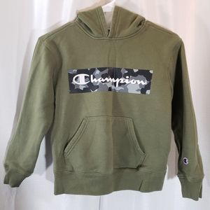 Kids Small Champion Olive Army Green w/ Gray Camo Pullover Hoodie